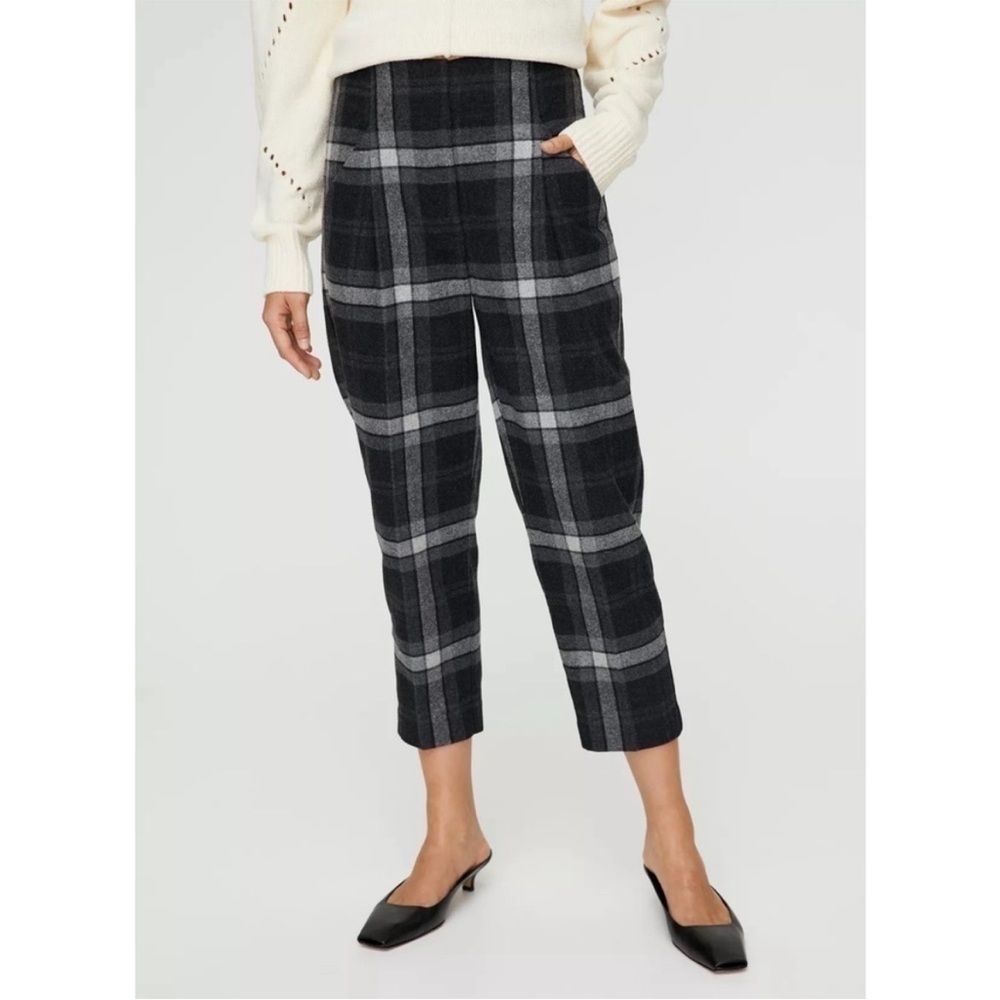 Aritzia x Wilfred • chambéry check wool cashmere pant in grey sz 4